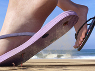 bikini crush beach blood low_angle shrunken_men unaware flip_flops digital_render maskedcollager