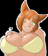 drawing giantess color large_breasts bra commission heterochromia looking_at_tiny miqote idolmonkeh azumiharuki