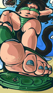 bikini drawing feet blushing color beach toes barefoot low_angle sandals shrunken_man teasing sand cat_girl flip_flops june mspaintgts hovering striped_bikini