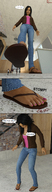 crush feet comic black_hair long_hair blood shrunken_men sandals foot_crush shoe_crush flip_flops raised_foot panels impending_doom digital_render