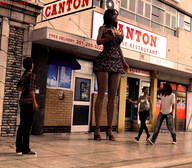 gentle city cleavage high_heels buildings brunette dress mini_giantess walking standing onlookers sidewalk digital_render giantess_lover45