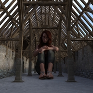 giantess feet long_hair clothed toes brunette sitting sandals barn digital_render inkonitoman