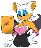 drawing wings color large_breasts gloves looking_down rouge_the_bat no_background skintight_clothing between_breasts tdart