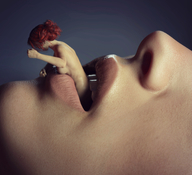 breasts nude vore long_hair mouth red_hair shrunken_woman close_up digital_render flagg3d