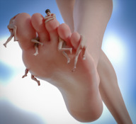 nude butt toes barefoot shrunken_people dangle between_toes digital_render flagg3d afraid