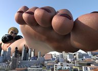 giantess city mega toes barefoot soles foot_worship sitting looking_down outdoors digital_render luthorlittle