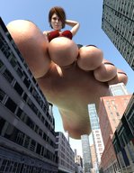 giantess city mega toes barefoot soles brunette low_angle short_hair outdoors digital_render luthorlittle