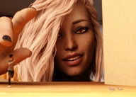 blonde long_hair reaching running shrunken_man manicure digital_render innocent-owl