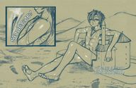 drawing giant male toes barefoot sweat sitting looking_down foot_print kononiko cutaway