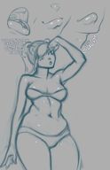 drawing giantess vore monochrome tongue open_mouth looking_up dialogue no_background kononiko cutaway