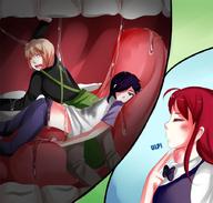 drawing giantess vore comic saliva red_hair shrunken_woman shrunken_man panels saintxtail