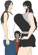 drawing black_hair long_hair skirt huge_breasts brunette mini_giantess giantesses looking_up no_background
