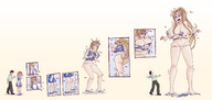 drawing growth comic long_hair huge_breasts brunette looking_down open_mouth belldandy ah!_my_goddess ripped_clothing panels no_background