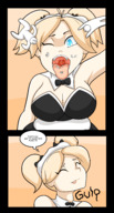 drawing vore blonde comic large_breasts cleavage short_hair pigtails open_mouth maid_uniform dialogue panels jj-psychotic