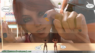 long_hair butt barefoot domination red_hair hand muscles shrunken_man naked_man women ilayhu manicure dialogue digital_render giantess-erodreams2 erodreams encased