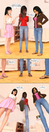 feet glasses shrunken_men sandals looking_down indoors flip_flops point_of_view raised_foot dialogue imminent_crush digital_render