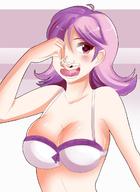 drawing giantess vore bra purple_hair red_eyes shrunken_woman bedroom bee saintxtail
