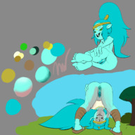 drawing giantess nude long_hair toes barefoot soles green_eyes ponytail sandals blue_skin bending_over open_mouth headband adventure_time canyon melancholicmash