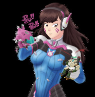 drawing long_hair brunette teasing looking_down no_background overwatch d.va bastion jefferoth