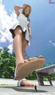 upskirt blonde long_hair clothed sandals looking_down outdoors raised_foot bracelet impending_doom digital_render red-neptune