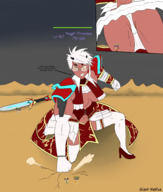 drawing panties horns upskirt armor sword low_angle short_hair muscles fighting red_skin giantwaifus