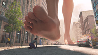 city toes barefoot soles outdoors raised_foot running_away sorenzer0 impending_doom bowing digital_render