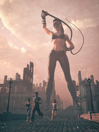 city gloves boots mask outdoors whip running_away sorenzer0 skimpy_clothing digital_render tight_clothing