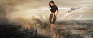 giantess collage city mega long_hair destruction brunette walking looking_down outdoors los_angeles hollywood_sign captain_rand samaria_regalado