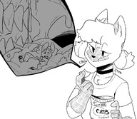 drawing vore furry anthro monochrome pigtails eating food no_background chewing penny_(ethan64) emmacat64