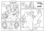 drawing comic monochrome toes barefoot soles between_toes dialogue panels smushedboy