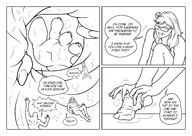 drawing comic monochrome toes barefoot soles between_toes dialogue panels in_sock smushedboy
