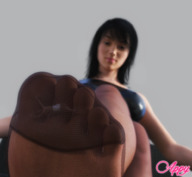 feet black_hair toes domination nylons shrunken_man looking_down trapped_inside digital_render appy-sama