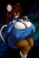 giantess furry earth giga tail anthro space long_hair planet huge_breasts brunette multiple_sizes on_breasts keyhole_sweater