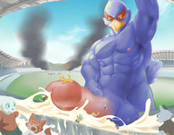 drawing furry anthro color cum giant male penis muscles looking_down falco falco_lombardi fox_mccloud