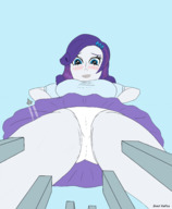 drawing giantess panties blushing city upskirt large_breasts long_hair clothed purple_hair looking_down my_little_pony rarity white_skin giantwaifus