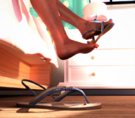 feet sandals unaware shrunken_man undressing floor bedroom digital_render uschi3