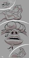 drawing vore sleeping comic monochrome long_hair unaware running disney aurora dialogue accidental_vore sleeping_beauty kisparlius