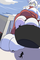 drawing crush furry anthro long_hair sandals looking_down pinned under_foot flip_flops dialogue hands_on_hips shrine_maiden