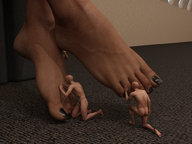 feet butt penis barefoot foot_worship shrunken_men kneeling carpet pedicure digital_render bald nickgts100