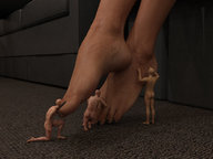 butt barefoot foot_worship shrunken_men kneeling naked_man standing pedicure sofa digital_render bald nickgts100