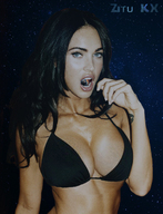 giantess collage vore earth giga space black_hair large_breasts long_hair destruction open_mouth tattoo bikini_top zitukx