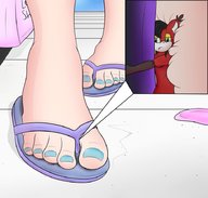 drawing furry anthro toes shrunken_woman between_toes pinned under_foot flip_flops blue_nails cgbro