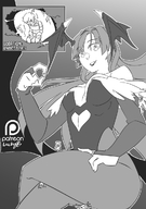 drawing giantess crush vore monochrome handheld smiling succubus sitting morrigan_aensland darkstalkers thigh_crush lucky_b looking_at_tinies