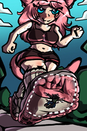 drawing color exercise blue_eyes sweat in_shoe socks pink_hair workout running entrapment cat_girl trainers internal_view mspaintgts running_shoes