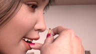 shrunken_man indoors red_nails between_fingers nail_polish pinched digital_render parted_lips uschi3