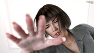 black_hair low_angle short_hair hand reaching looking_up indoors point_of_view spawngts digital_render