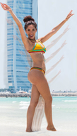 bikini growth collage butt beach barefoot brunette smiling mini_giantess standing looking_at_viewer badger2000