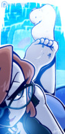 drawing giantess pokemon color toes barefoot soles glasses climbing shrunken red_hair apeiron-macro lorelei tiny_pople