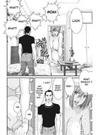 drawing growth giantess nude comic monochrome large_breasts cleavage sweat story kneeling dialogue doorway