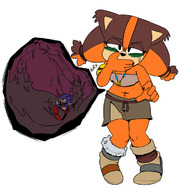drawing vore furry anthro in_stomach shorts sonic_the_hedgehog no_background sick armband sticks_the_badger sonic_boom emmacat64